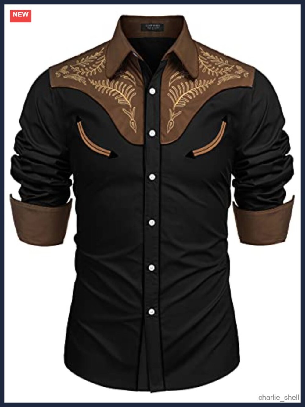 Men's Western Cowboy Embroidered Button Down Long Sleeve Shirt